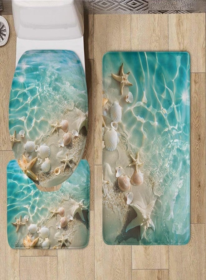 Flashideas Starfish Shell 3 Piece Bathroom Rug Set Non Slip Contour Mat Toilet Lid Cover and Bath Rug Absorbent Bath Mat Set Bath Mats Shower Mats Bath Rug Mat for Tub Toilet Bathroom - Image 2